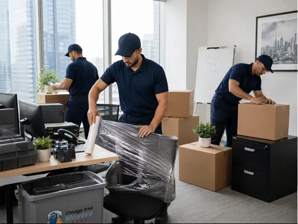 Movers wrapping and loading furniture for a full-service move